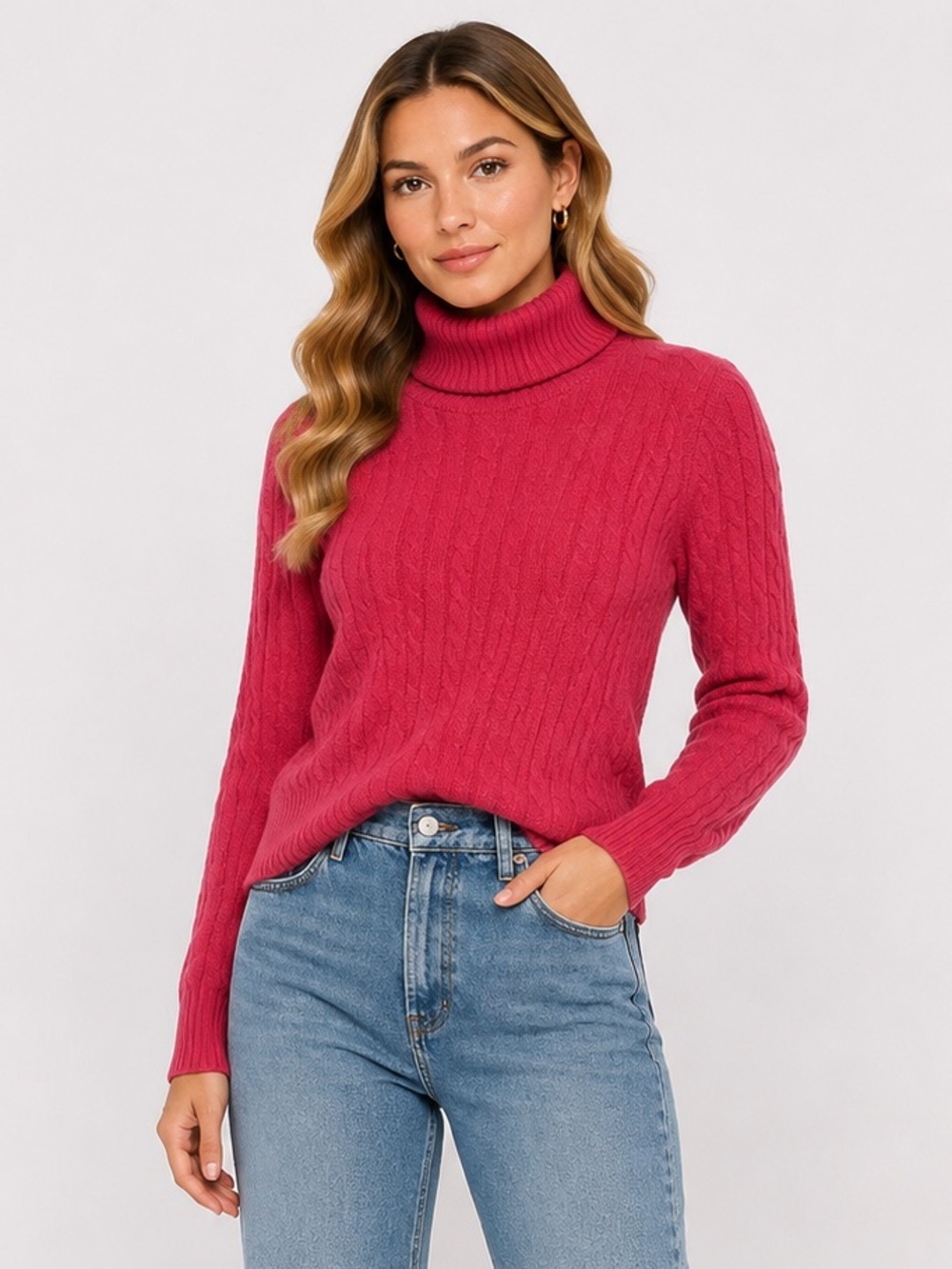J.Crew Pink Cable Knit Wool Cashmere Turtleneck Pullover Sweater Women's Size M